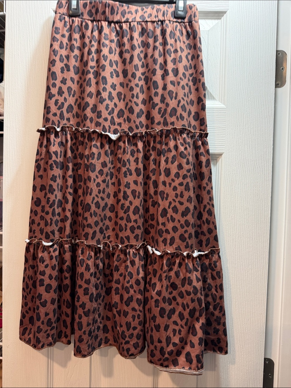 Tickled Teal Brown and Black Leopard Tiered Skirt